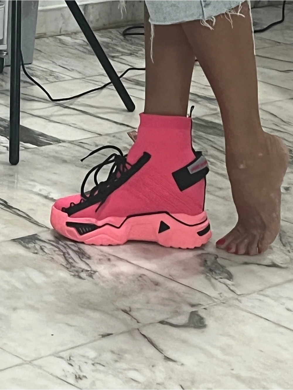 Bright Pink Sock-Style Platform Sneakers